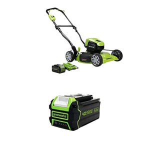 greenworks 40v 19" brushless (2-in-1) lawn mower, 4ah usb (power bank) battery and charger included mo40l414 with greenworks 40v 4.0ah usb lithium-ion battery