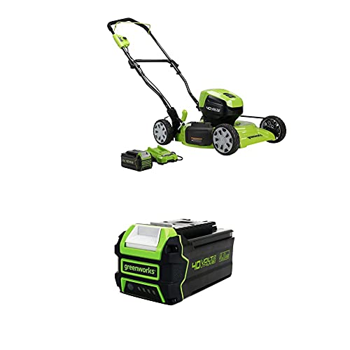 Greenworks 40V 19" Brushless (2-in-1) Lawn Mower, 4Ah USB (Power Bank) Battery and Charger Included MO40L414 with Greenworks 40V 4.0Ah USB Lithium-Ion Battery