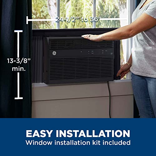 GE Window Air Conditioner 8000 BTU, Wi-Fi Enabled, Black, Energy-Efficient Cooling for Medium Rooms, 8K BTU Window AC Unit with Easy Install Kit, Control Using Remote or Smartphone App