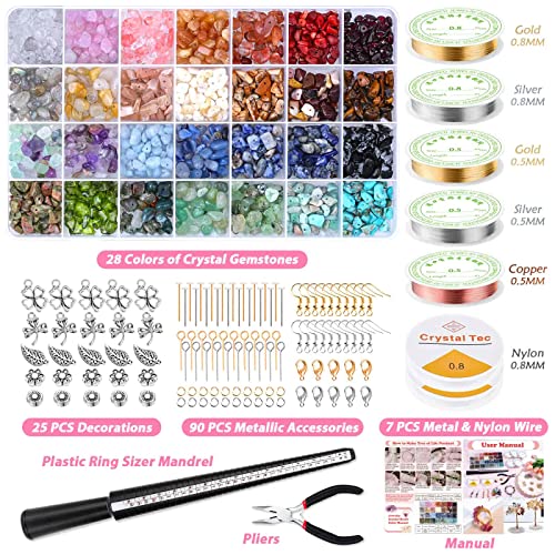 selizo Ring Making Kit with Crystal Beads, 28 Colors Crystal Jewelry Making Kit with Crystals, Jewelry Wire, Pliers and Earring Making Supplies for Jewelry Making