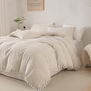 Bedbay Boho Comforter Queen Size Beige Comforter Set Ultra Soft Lightweight Queen Bed Comforter Set 3 Pcs Farmhouse Bedding for All Season(Beige,Queen)