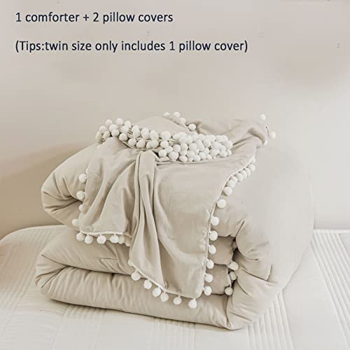 Bedbay Boho Comforter Queen Size Beige Comforter Set Ultra Soft Lightweight Queen Bed Comforter Set 3 Pcs Farmhouse Bedding for All Season(Beige,Queen)