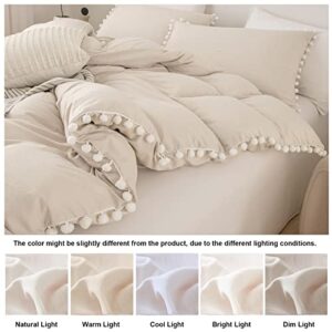 Bedbay Boho Comforter Queen Size Beige Comforter Set Ultra Soft Lightweight Queen Bed Comforter Set 3 Pcs Farmhouse Bedding for All Season(Beige,Queen)