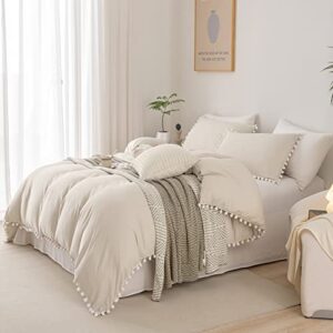 Bedbay Boho Comforter Queen Size Beige Comforter Set Ultra Soft Lightweight Queen Bed Comforter Set 3 Pcs Farmhouse Bedding for All Season(Beige,Queen)