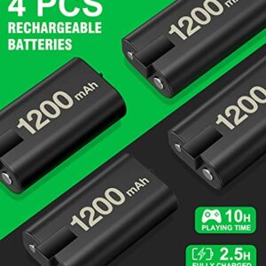 Charger for Xbox One Controller Battery Pack with 4 x 1200mAh USB Rechargeable Xbox One Battery Charger Station for Xbox Series X|S, Xbox One S/One X/One Elite Controllers-Accessories Kit for Xbox One