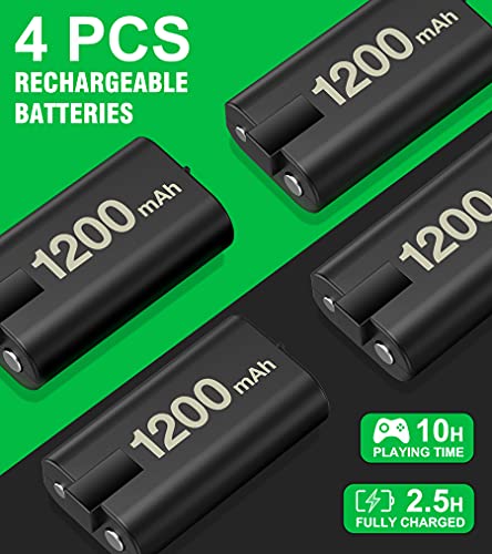 Charger for Xbox One Controller Battery Pack with 4 x 1200mAh USB Rechargeable Xbox One Battery Charger Station for Xbox Series X|S, Xbox One S/One X/One Elite Controllers-Accessories Kit for Xbox One