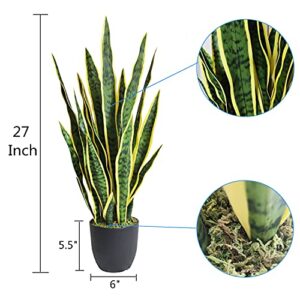 Artificial Snake Plant, 27" Fake Sansevieria with Basket, Faux Plants for Indoor Home Office Store Decoration, Perfect Faux Mother in Law Plants