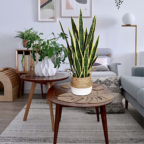 Artificial Snake Plant, 27" Fake Sansevieria with Basket, Faux Plants for Indoor Home Office Store Decoration, Perfect Faux Mother in Law Plants