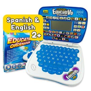zeenkind bilingual spanish english learning small laptop toy with screen for kids, toddlers, boys and girls | educational computer to learn alphabet abc, numbers, words, spelling, maths, music.