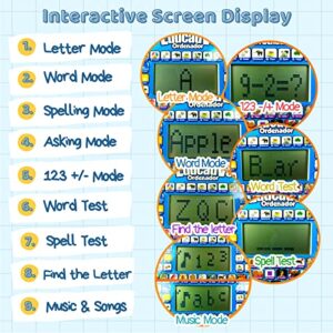 ZeenKind Bilingual Spanish English Learning Small Laptop Toy with Screen for Kids, Toddlers, Boys and Girls | Educational Computer to Learn Alphabet ABC, Numbers, Words, Spelling, Maths, Music.