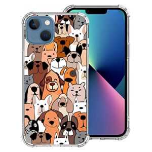 hi space compatible with iphone 13 mini case 2021 5.4 inch, dog cartoon ultra clear slim transparent flexible tpu bumper shockproof protective cover for iphone 13 mini