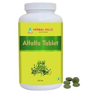 HERBAL HILLS Alfalfa Tablets | 500 Count | Source of Vitamin A | Natural Green Superfoods