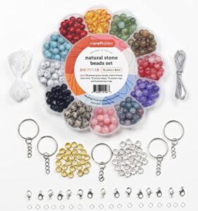 incraftables natural stone beads 12 colors 240pcs set for diy jewelry, necklace & bracelet making. assorted real crystal chakra bead kit with spacer beads, elastic string & organizer for adults & kids