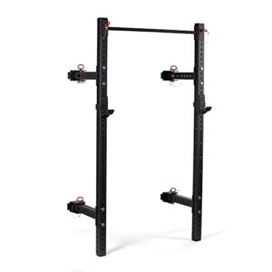 titan fitness x-3 series 91in wall mounted folding power rack, 21in depth space savings rack, folds up to 8â€ from the wall