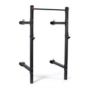 titan fitness x-3 series 82-inch wall mounted folding power rack, space savings rack, folds up to 8â€ from the wall