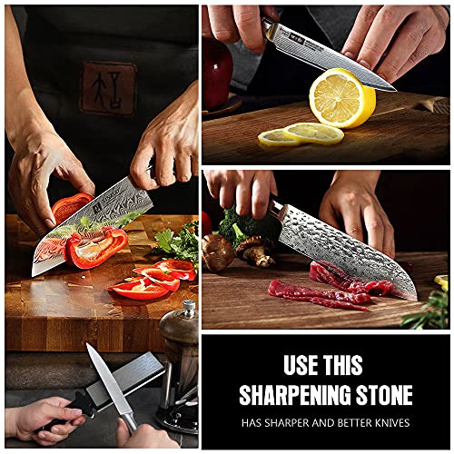 BNELL 5-In-1 Diamond Knife Sharpening Stone, Rod Double-Sided Sharpening Stone Honeycomb Surface Outdoor Kitchen Grinding Tool with Angle Guide(400/1000Girt)