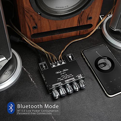 Bluetooth Power Amplifier Board with Subwoofer 2.1 Channel 50W×2+100W, 12V-24V Audio Power Amplifier Module with Treble and Bass Control for DIY Bluetooth Audio and Store Home Theater