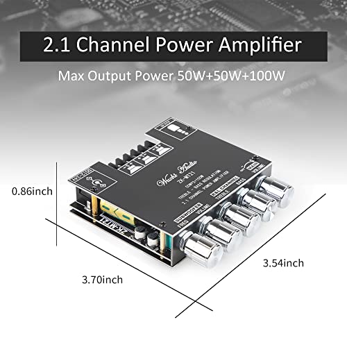 Bluetooth Power Amplifier Board with Subwoofer 2.1 Channel 50W×2+100W, 12V-24V Audio Power Amplifier Module with Treble and Bass Control for DIY Bluetooth Audio and Store Home Theater