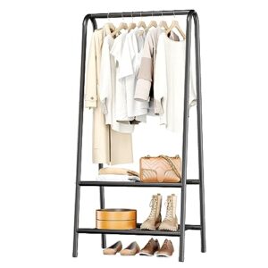 joiscope portable metal clothes rack, heavy duty sturdy metal clothing coat rail with double layer shelf for storing clothes, shoes, suitable for bedroom, office, living room (black)