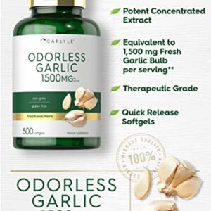 Carlyle Odorless Garlic Softgels 1500mg | 500 Pills | Non-GMO, Gluten Free Extract Supplement