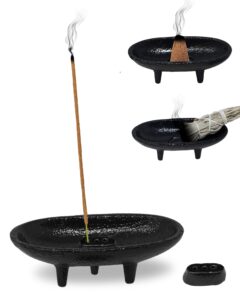 cast iron incense burner 4" l 2" h, ideal for smudging, incense burning, ritual purpose, decoration etc. (4" l)