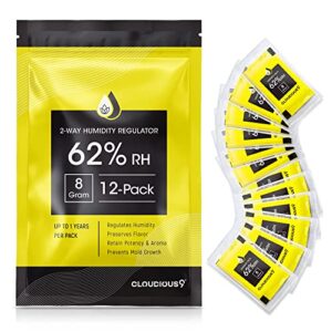 62% 2-way humidity pack regulator 8 gram - 12 count pak for humidors herb flower - individually sealed bag – solution for convenient humidification