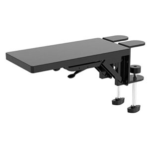 ougic ergonomics desk extender tray, 11.8"x5.9" punch-free clamp on, foldable keyboard drawer tray, table mount arm wrist rest shelf, computer elbow arm support