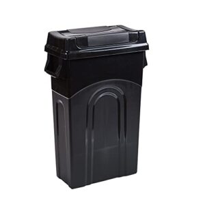 united solutions highboy waste container with swing lid, 23 gallon, space saving slim profile and easy bag removal, handles for easy carrying, indoor/outdoor use, black, 1-pack, (ti0082)