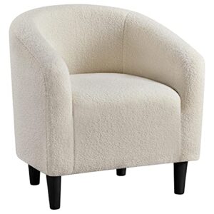 yaheetech accent barrel chair, faux fur club chair, furry sherpa elegant and cozy, soft padded armchair, suitable for living room bedroom reception room office, ivory
