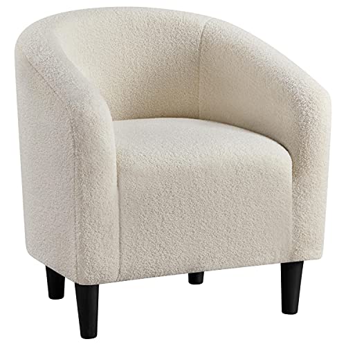 Yaheetech Accent Barrel Chair, Faux Fur Club Chair, Furry Sherpa Elegant and Cozy, Soft Padded Armchair, Suitable for Living Room Bedroom Reception Room Office, Ivory