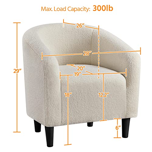 Yaheetech Accent Barrel Chair, Faux Fur Club Chair, Furry Sherpa Elegant and Cozy, Soft Padded Armchair, Suitable for Living Room Bedroom Reception Room Office, Ivory