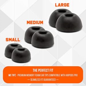 WC TipZ - Upgraded Memory Foam Ear Tips for Airpods Pro Made by Wicked Cushions | Improved Comfort, Tighter Seal, Better Foam Rebound Time | Fits Perfectly in Charging Case | Pitch Black