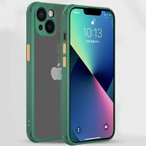 zezhou iphone 13 mini case with camera lens protector, 5.4 inch, translucent matte hard pc back with soft silicone bumper, slim shockproof, drop protective phone case for iphone 13 mini, pine green