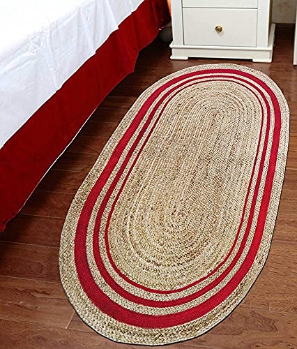 ROYAL ARTS & CRAFTS 2x3, 3x4, 3x5, 4x6, 5x7, 5x8, 6x9, 8x10, 9x12 Ft. Indian Hand Braided Jute Rug/ Ovel Double Border Area Kitchen Patio Entryway Indoor Outdoor Rug (2x3 Ft Ovel Rug)