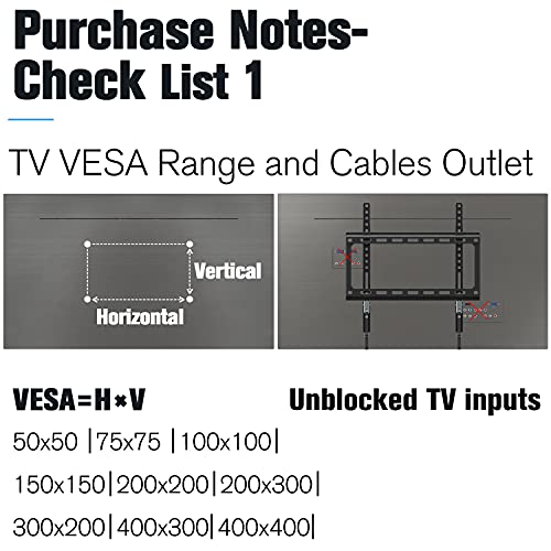 Mounting Dream TV Mount Fixed for Most 26-55 Inch TV, TV Wall Mount TV Bracket up to VESA 400x400mm and 100 LBS, Low Profile Flat Mount MD2361-K with UL Listed TV Mount Tilt Bracket MD2268-LK