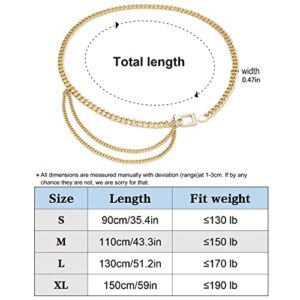 Suyi Chain Belt for Women Girls Gold Metal Waist Chain Multilayer Chunky Chain Belts for Dress Plus Size 130CM Gold