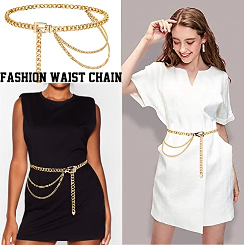 Suyi Chain Belt for Women Girls Gold Metal Waist Chain Multilayer Chunky Chain Belts for Dress Plus Size 130CM Gold
