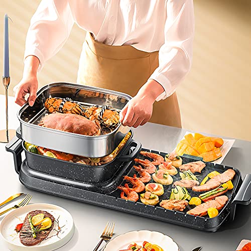 Aoran Electric Hot Pot With Grill,Shabu Shabu Hot Pot Electric Korean BBQ Grill,Smokeless Grill Indoor Electric Pot N Steamer,Party Hotpot 3.5L Multifunctional Pot N Grill Combo