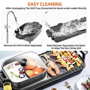 Aoran Electric Hot Pot With Grill,Shabu Shabu Hot Pot Electric Korean BBQ Grill,Smokeless Grill Indoor Electric Pot N Steamer,Party Hotpot 3.5L Multifunctional Pot N Grill Combo