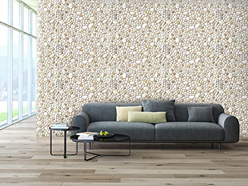 Retro-Art 3D Wall Panels, Pack of 6, Natural Pebble in Beige Sand, PVC, 25.2" x 38.6", Cover 40.53 sq.ft, 242PP