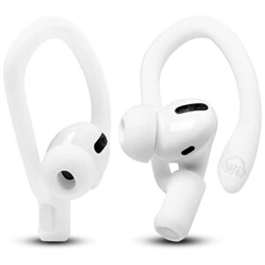 wc hookz - upgraded over ear hooks for airpods pro & airpods 1, 2 & 3-2 size pairs included in package, unique left & right hook, does not fit with glasses, made by wicked cushions | winter white