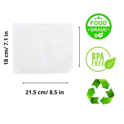 5 Pcs Reusable Food Storage Bags Large Size, BPA Free PEVA Reusable Freezer Bags, Reusable Ziplock Sandwich Bags, Silicone Food Bags, Reusable Snack Bags, Clear, GTM400VPP