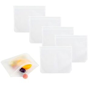 5 Pcs Reusable Food Storage Bags Large Size, BPA Free PEVA Reusable Freezer Bags, Reusable Ziplock Sandwich Bags, Silicone Food Bags, Reusable Snack Bags, Clear, GTM400VPP