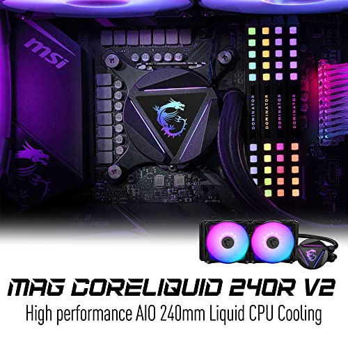 MSI MAG CoreLiquid 240R V2 - AIO ARGB CPU Liquid Cooler - Rotating Cap Design - LGA 1700 Ready - 240mm Radiator - Dual 120mm ARGB PWM Fans