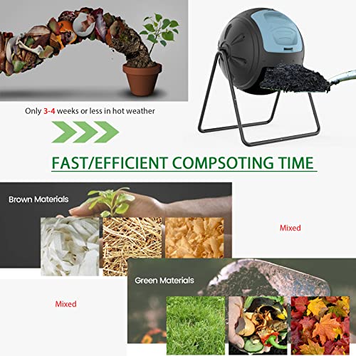 Multifunction Garden Tumbling Composter, Heavy-Duty Fast-Working Compost Bin with Easy-to-use Drain Plugs to Collect Liquid,Blue