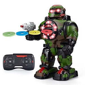 think gizmos robot toy for kids roboshooter - remote control robot toy with voice recording, fast firing foam discs, plays music & dances - robot for boys and girls aged 5, 6, 7, 8, 9 (camo green)