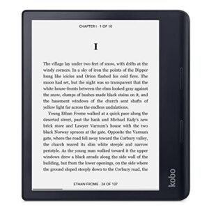 kobo sage | ereader | 8” hd glare free touchscreen | waterproof | adjustable brightness and color temperature | blue light reduction | bluetooth | wifi | 32gb of storage | carta e ink technology
