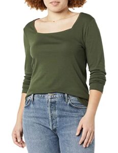 amazon essentials women's slim-fit long sleeve square neck t-shirt, olive, medium