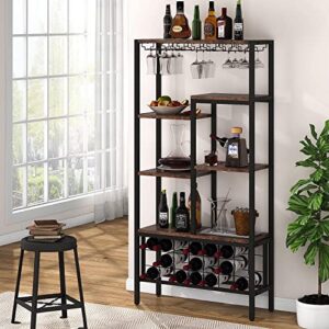 tribesigns wine rack freestanding floor,vintage tall wine bar cabinet with storage,wooden alcohol shelf with bottle holder,brown