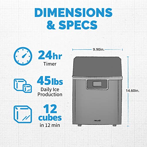 Newair NIM045SS00 45 lbs. Portable Countertop Clear Ice Maker with FrozenFall Technology, Custom Ice Thickness Controls, 24 Hour Timer, Large Viewing Ice Window, Perfect for Cocktails, Scotch, Soda